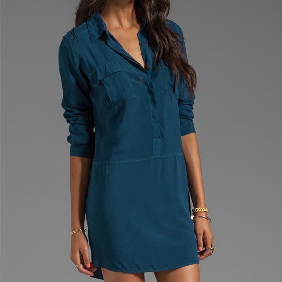Splendid Long Sleeve Shirt Dress in Deep Teal XS - Picture 6 of 8